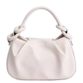 Minimalist beige pebble leather handbag with a knotted handle and sleek crescent shape - White