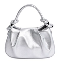 Silver metallic ruched cloud handbag with a stylish top handle and minimalist knot detail - Silver