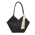 Borsa tote nera traforata al laser con apertura a V e nastro decorativo moderno - Nero