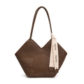 Braune Shopper-Tasche mit V-Ausschnitt, Laserschnitt-Muster und Dekoband - Braun