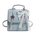 Hellblauer Damen Rucksack in Denim-Optik mit Metallsternen und Spitze Perlen Schleife - Hellblau