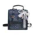 Dunkelblauer Denim Mini-Rucksack mit Spitzenschleife, Perlenkette und Stern-Details - Dunkelblau