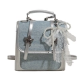 Hellblauer Denim-Rucksack mit silbernem Stern und Perlen-Schleifen-Anhänger - Silber