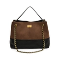Vintage Tote Bag in Braun und Schwarz mit Rautensteppung und goldener Gliederkette - Braun