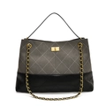 Graue und schwarze Kontrast-Tasche mit Rautensteppung und goldener Kette - Grau