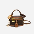 Brown monogram vanity bag with silk scarf handle and golden chain strap for women - Coffee with Brown