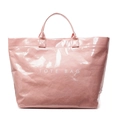 Bolso tote rosa de PVC impermeable con letras blancas TOTE BAG y acabado brillante - Rosa