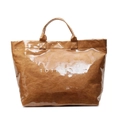 Brown waterproof tote bag with shiny paper texture and printed white TOTE BAG text - Brown