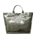 Dark green transparent PVC tote bag with stylish pleated inner lining and white text - Dark Green