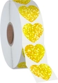 Dettaglio di adesivi glitterati a cuore dorato su rotolo per decorazioni regalo - Cuore Glitter Oro (B226) / 2,5 cm / 500 pezzi