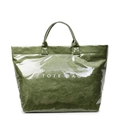 Olive green high-gloss tote bag with TOTE BAG print and textured waterproof surface - Grass Green