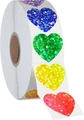 Dettaglio macro del rotolo di adesivi olografici a forma di cuore colorato con glitter fini - Cuore Glitter Multicolore (B225) / 2,5 cm / 500 pezzi