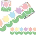Detail of colorful tulip scalloped bulletin board border sticker roll for crafts - Macaron Tulip Pattern (X219) / 7.5cmX18m