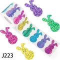 Adesivi glitterati a forma di coniglio pasquale in vari colori vivaci in rotolo - Stile J223 (J223) / 3.8cm/500pz