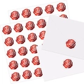 Adesivi rose rosse metallizzate per buste mostrati in una disposizione piatta minimalista - Rosa Rosso Scuro Sfumato (Z209)