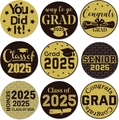 Close-up of 2025 graduation stickers with gold and black designs for party favors - Black and Gold (ZB24) / 2.5cm