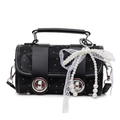 Elegante borsa a cilindro nera con finitura argento e ciondolo con perle e fiocco - Con Ciondolo / Nero