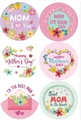 Set di 6 adesivi per la Festa della Mamma con motivi floreali e cuori color pastello - Festa della Mamma Rotondo Gruppo di Fiori (B231)