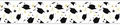 Graduation border sticker with black mortarboard and yellow stars in scalloped roll design - Cap Star & Ribbon Pattern (X208)