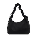 Minimalistische schwarze karierte Beuteltasche mit Raffträgern und seitlichen Kordelzügen - Schwarz