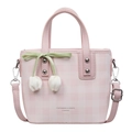 Pink checkered bucket bag with tulip charms and adjustable shoulder strap for women - Pink
