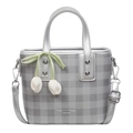 Light gray plaid bucket bag with silver handles and tulip pendant decoration - Silver
