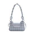 Minimalist grey checkered baguette bag with braided handle and silver crossbody strap - Silver