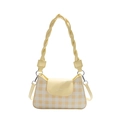 Yellow and white checkered baguette bag with woven handle and detachable shoulder strap - Yellow