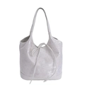 Parelmoer witte tote bag met vlinderreliëf en trekkoord met een strikje detail - Wit