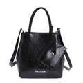 Schwarze Tragetasche aus Knitterleder mit Mini-Umschlagtasche und Schultergurt - Schwarz