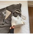 Minimalist white bucket bag with marble pattern, leather patches and plush charm - White Without Pendant