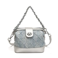 Quilted denim box bag in light blue with silver chain strap and metallic lock - With Pendant / Silver