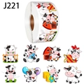 Rouleau de 500 autocollants motifs de vaches de dessin animé pour enfants et déco - Vache Dessin Animé B (J221) / 2,9 cm