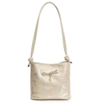 Chic cream white bow shoulder bag with butterfly texture and pearl pendant - White