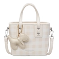 Secchiello a quadretti beige con ciondolo a cucciolo e tracolla regolabile chic - Con Ciondolo / Bianco