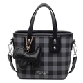 Borsa tote a quadri neri e grigi con ciondolo a forma di cane e catena dorata - Con Ciondolo / Nero