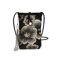 Mini borsa per cellulare in stile cinese in broccato nero con ricamo floreale - Con Ciondolo / Nero