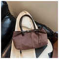 Retro brown oversized tote bag in matte suede and dark leather trim for women - Brown