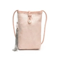 Mini borsa a tracolla in broccato rosa pallido con motivo floreale e nappa - Con Ciondolo / Rosa