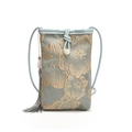 Mini borsa per cellulare stile cinese in raso azzurro con ricami floreali dorati - Con Ciondolo / Blu