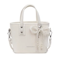 Elegante bolso de mano blanco crema para mujer con lazo de perlas y dije de encaje - Con Colgante / Blanco Roto