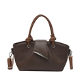 Sac panier plissé vintage en cuir marron café avec bandoulière réglable chic - Marron