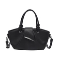 Sac seau plissé vintage noir avec boucle argentée en croissant et bandoulière réglable - Noir