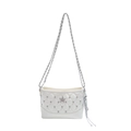Elegant white quilted crossbody bag with silver star emblem, chain strap, and tassels - With Pendant / White
