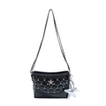Black star quilted crossbody bag with glossy finish and silver star plush charm accessory - With Pendant / Black