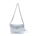 Silver quilted crossbody bag with star decor and metallic chain strap for women - With Pendant / Silver