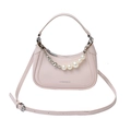 Bolso Hobo rosa claro con cadena decorativa de perlas y corazones plateados, bandolera - Rosa