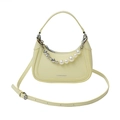 Bolso hobo amarillo pálido con cadena de metal plateado en forma de corazón y perlas - Amarillo