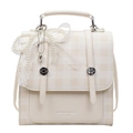 Zaino beige a scacchi con eleganti ciondoli decorativi in perle e fiocco di pizzo - Con Ciondolo / Bianco Sporco