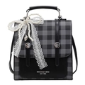 Borsa a tracolla retrò a scacchi con catena di perle e fiocco di pizzo stile dolce - Con Ciondolo / Nero